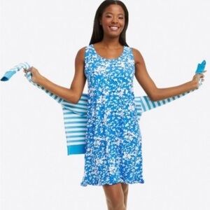 Draper James Womens Size XXL Blue Sleeveless Floral Knit Sleep Ruffle Nightie